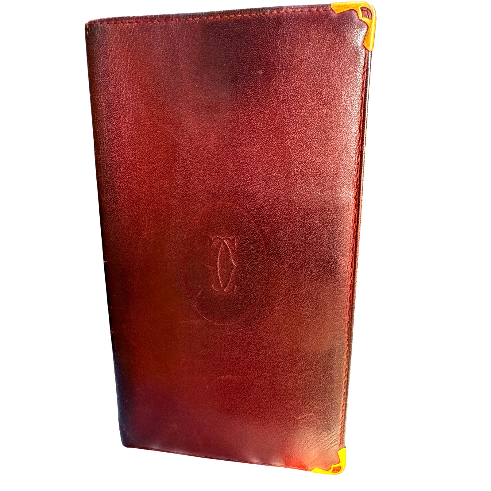 Vintage Cartier Paris Burgundy Leather Bifold Wallet With Gold Accents